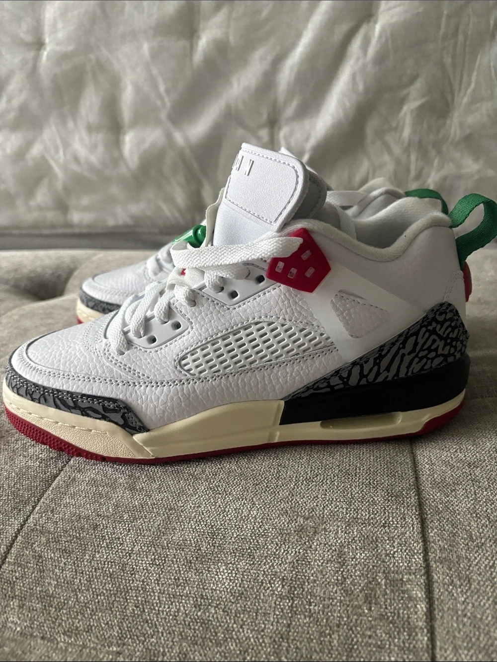 Jordan Kids White Sneakers with Red & Green Accents